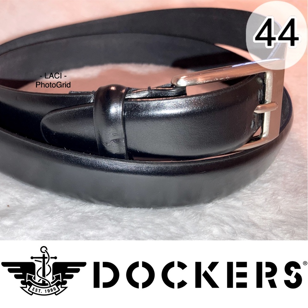 3/$25 44 Leather Belt Dockers Black with Platinum Brushed Silver Tone Buckle
